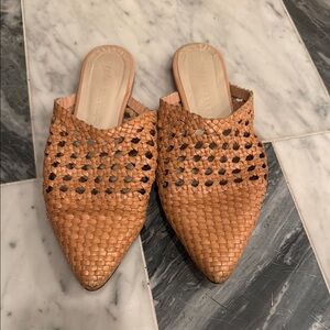 Freda Salvador Tan Woven Leather Mules
